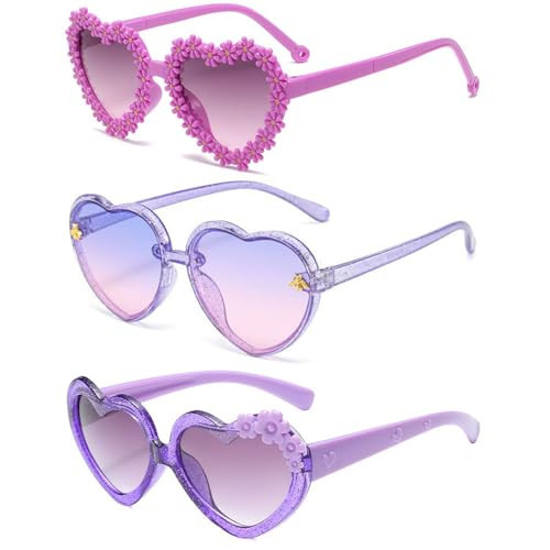 Ridering 3Pcs Toddle Kids Heart sunglasses,Girl Cute Flower Sunglasses UV400 Protection Fit For Toddler Age 2-4 Sunglasses | Amazon (US)