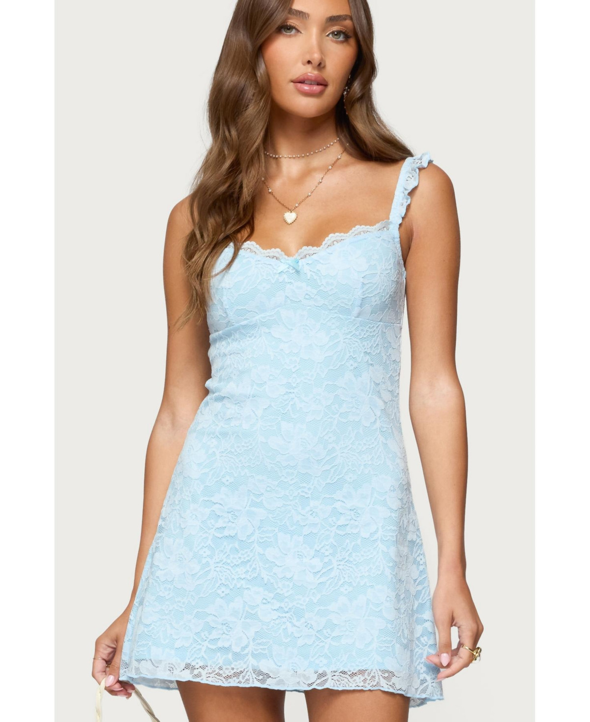 Edikted Womens Stephanie Lace Mini Dress - Light-blue | Macy's