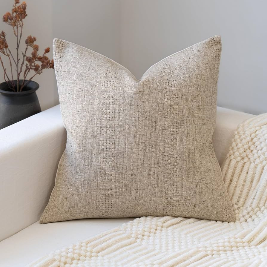 Decorative Neutral Throw Pillow Covers 18x18 Farmhouse Pillow Covers Cotton Stripe Cushion Covers... | Amazon (US)