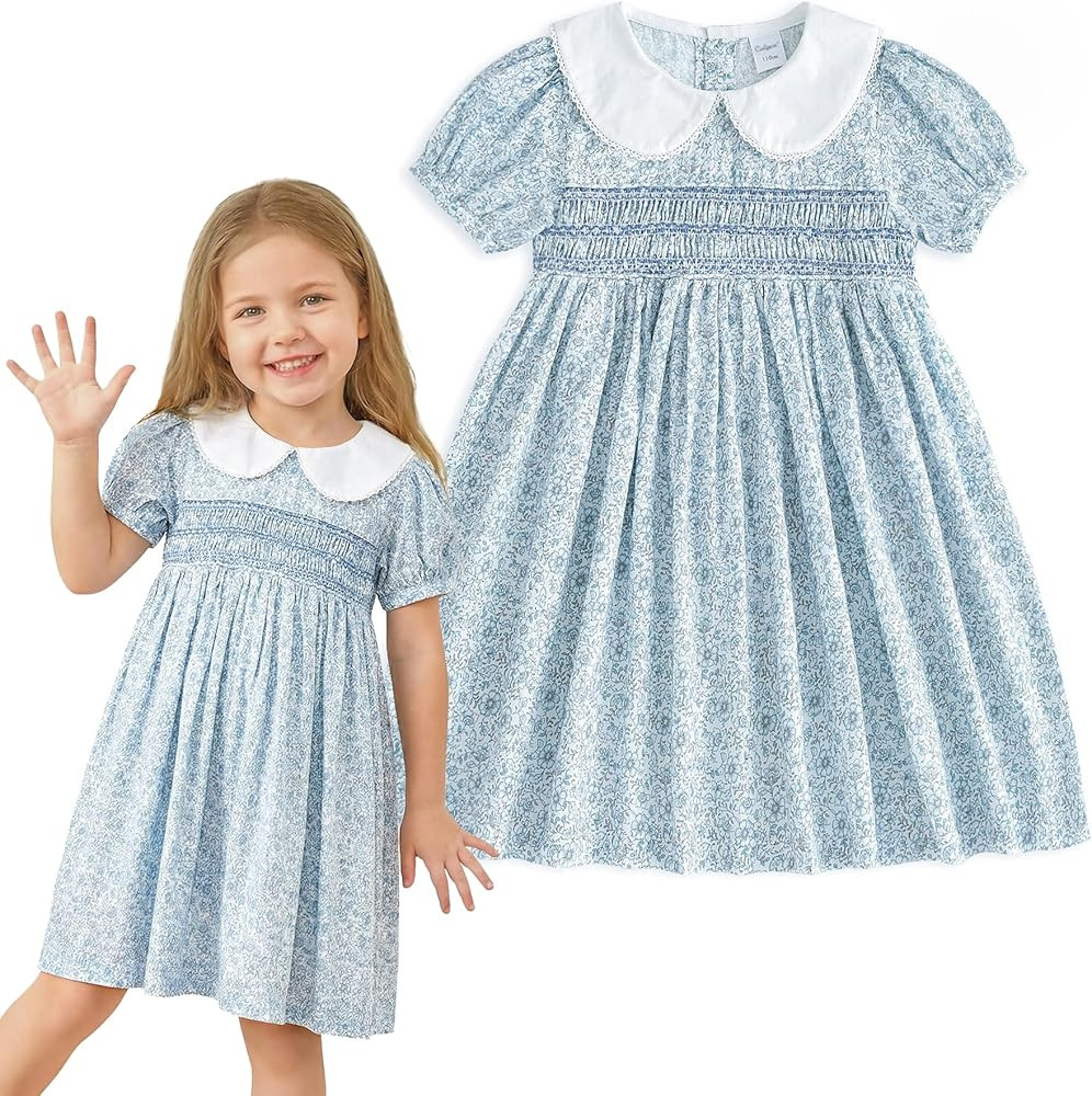 Curipeer Little Girls Summer Dress Floral Short Sleeve Cotton Casual Outfit Dress 12M-8Y | Amazon (US)