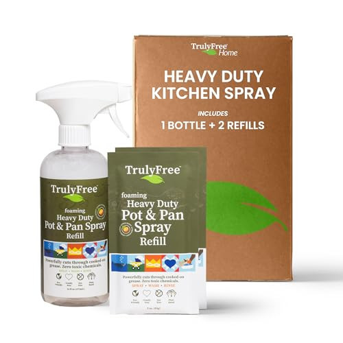 Truly Free Heavy Duty Pot & Pan Spray - Powerful Foaming Grease Remover, Multi-Purpose Kitchen Cleaner Spray Degreaser for Oven, Stoves, Grill & More, Citrus Scent - Includes 1 Empty Bottle & 2 Refill | Amazon (US)
