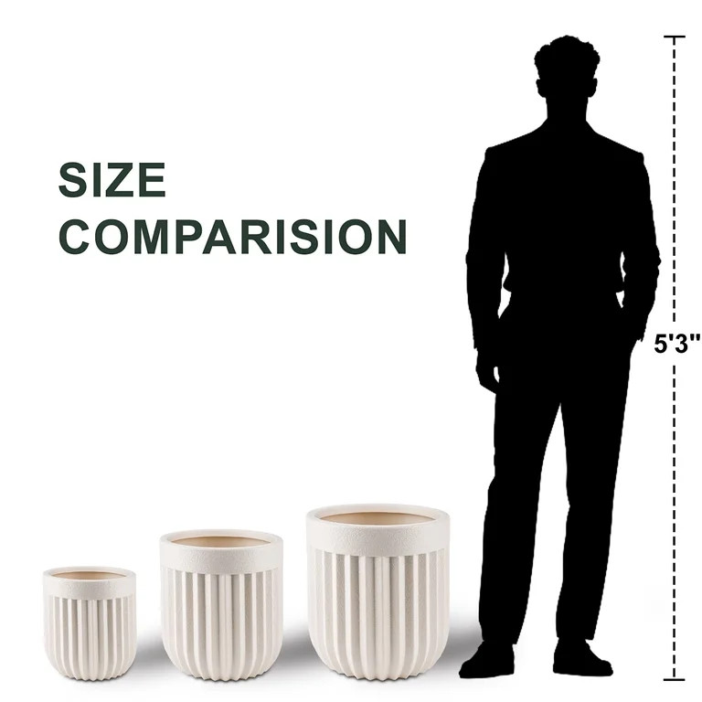 FOUKUS Large Concrete-Like Planter Set: 3-Piece Tall Fluted Round Lightweight Planters for Indoor... | Walmart (US)