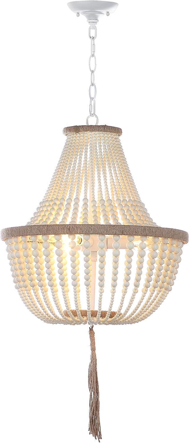 Safavieh LIT4477B Collection Lush Kristi 3 Light 16.5" Beaded Pendant, Cream | Amazon (US)