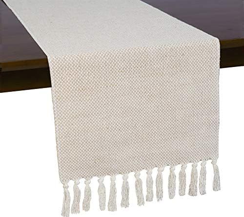 Wracra Braided Cotton Linen Table Runner Farmhouse Burlap Table Runner, Jute Rustic Table Decor H... | Amazon (US)