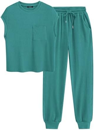 BTFBM Women's Two Piece Tracksuit Outfits Summer Short Sleeve Tops Long Pants Jogger Lounge Match... | Amazon (US)