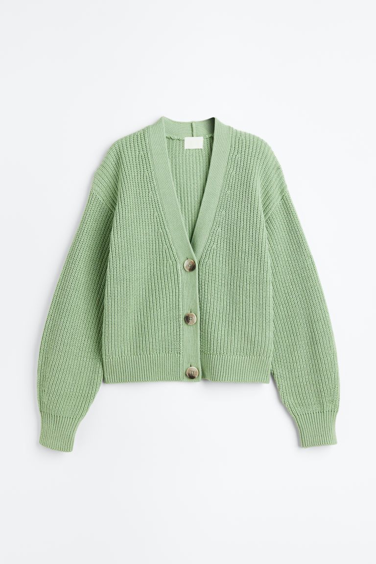 H & M - Rib-knit Cardigan - Green | H&M (US + CA)