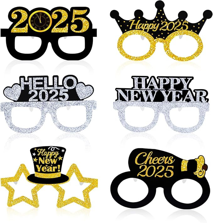 12Pcs Happy New Year Eyeglasses Decorations, 2025 New Year Party Glasses Party Favors for New Yea... | Amazon (US)