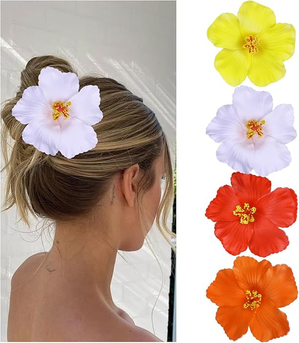 Hawaiian Flower Hair Clips for Women,4Pcs 3.5 Inch Artificial Flower Clips,Plumeria Hibiscus Hair... | Amazon (US)