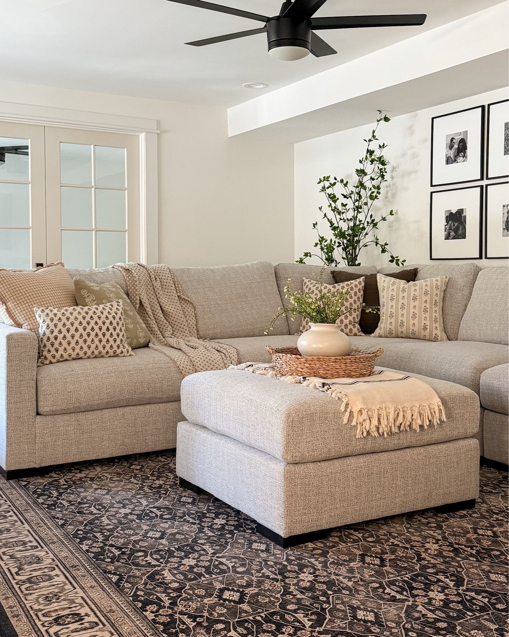 Our family room in our basement is ready for spring! 🍃 I love our sectional down here. A common question is if it’s gray or if it’s cream and it is gray for sure! The fabric does have cream in it though!

#LTKHome