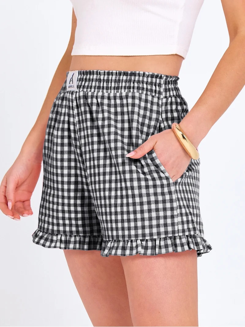 ANRABESS Womens Ruffle Boxer Shorts Pajama Gingham Shorts Summer Casual Lounge Sleep Plaid Beach ... | Walmart (US)