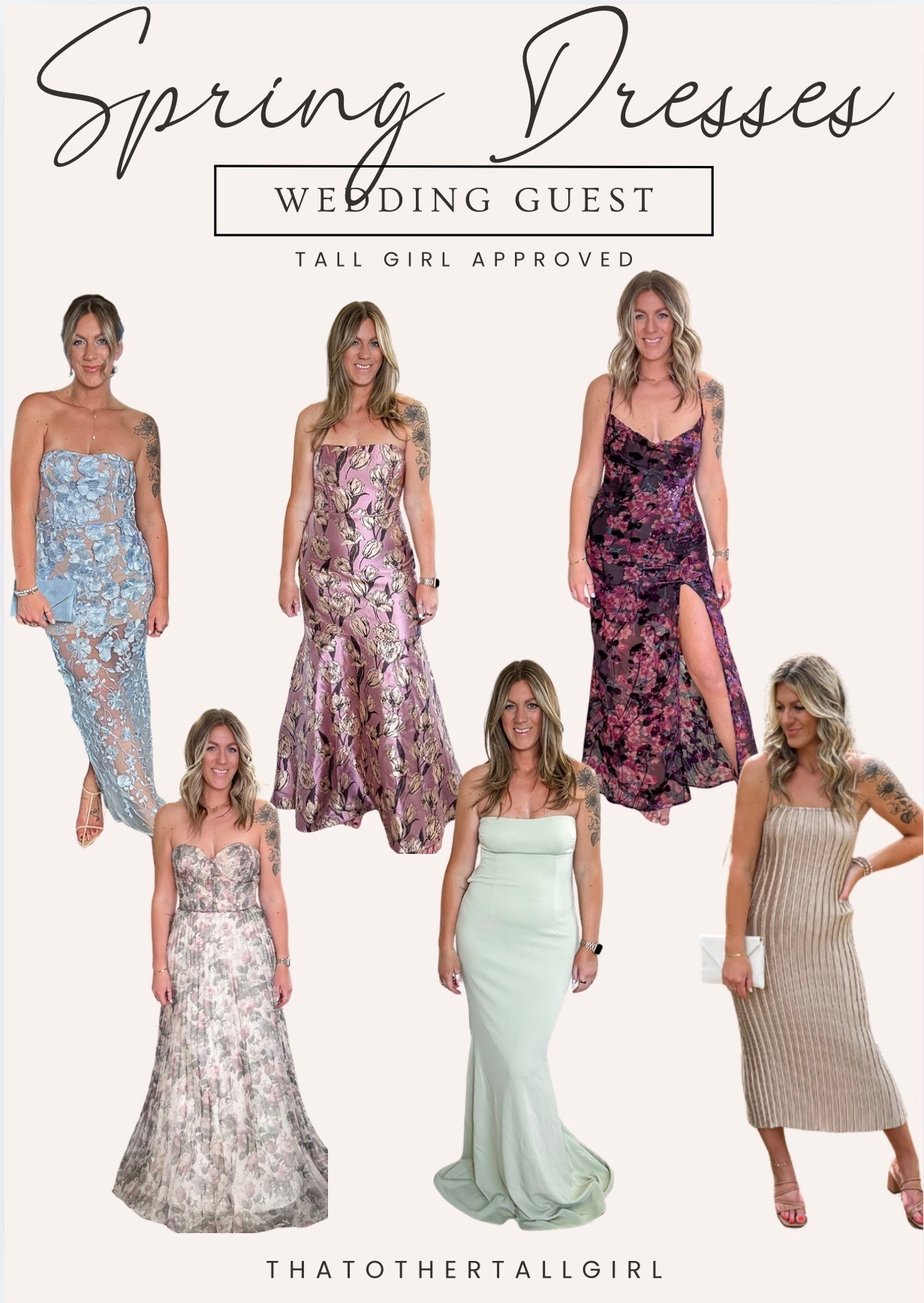 Tall girl approved wedding guest/formal dresses 
Top left to right - US10, large, US10 
Bottom left to right - large, large, small (runs big! Sized down twice!) 

#LTKOver40 #LTKWedding #LTKTall