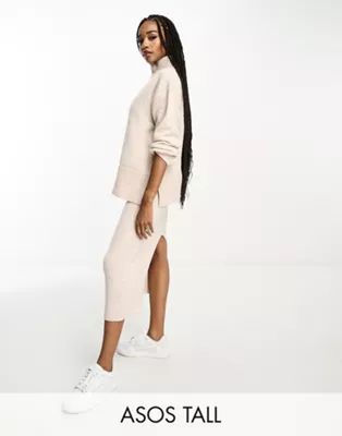 ASOS DESIGN Tall knit midi skirt in oatmeal - part of a set | ASOS (Global)