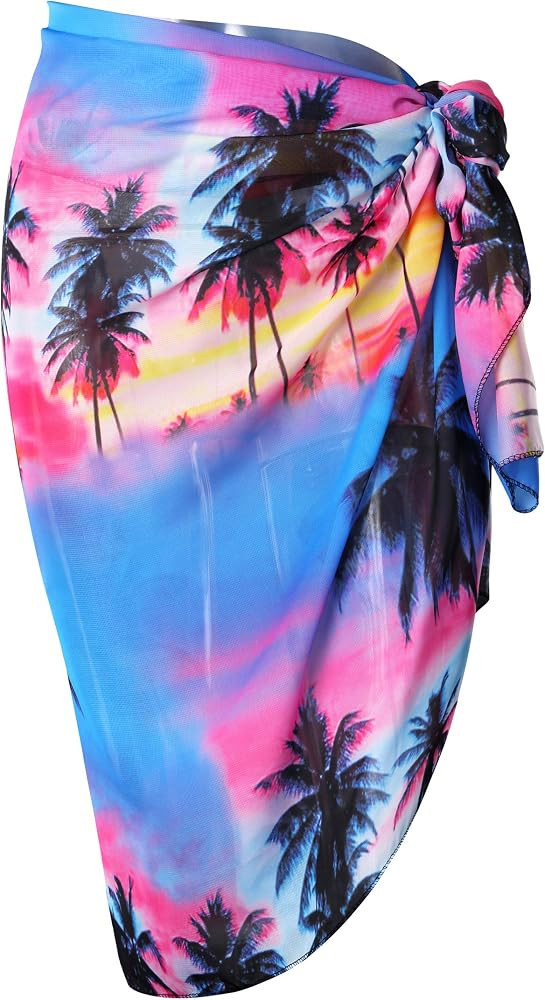 Ayliss Womens Swimwear Chiffon Cover up Solid Color Printed Beach Sarong Swimsuit Wrap Skirt Bath... | Amazon (US)