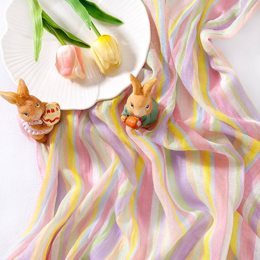 Socomi Easter Spring Table Runner Pastel Stripe Floral Cheesecloth Gauze 120 Inch Rustic Boho Che... | Amazon (US)