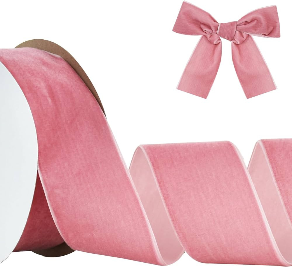 TONIFUL Pink Rose Gold Velvet Ribbon 2 Inch x 10yds, Vintage Velvet Ribbons, for Christmas Wreath... | Amazon (US)