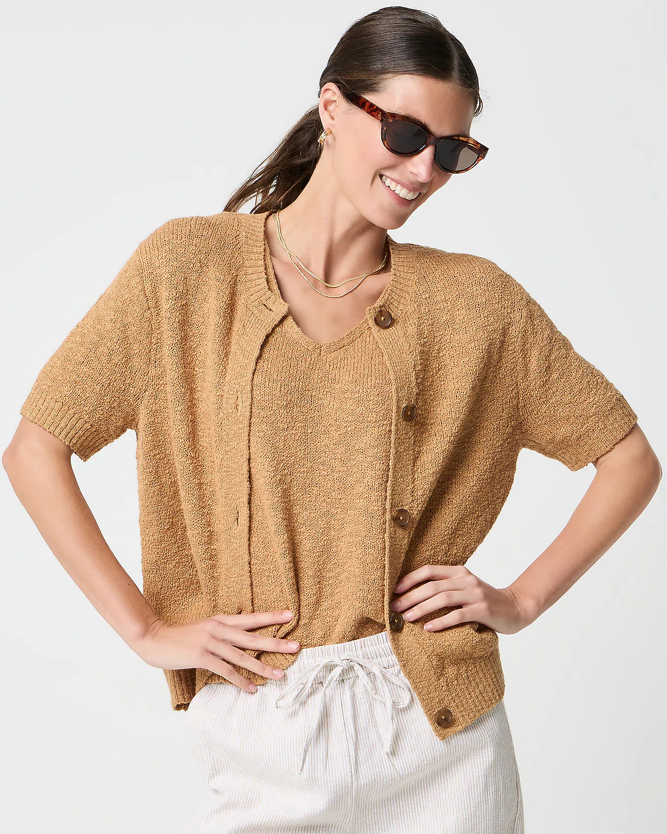 Short-sleeve slub cardigan sweater | J.Crew Factory