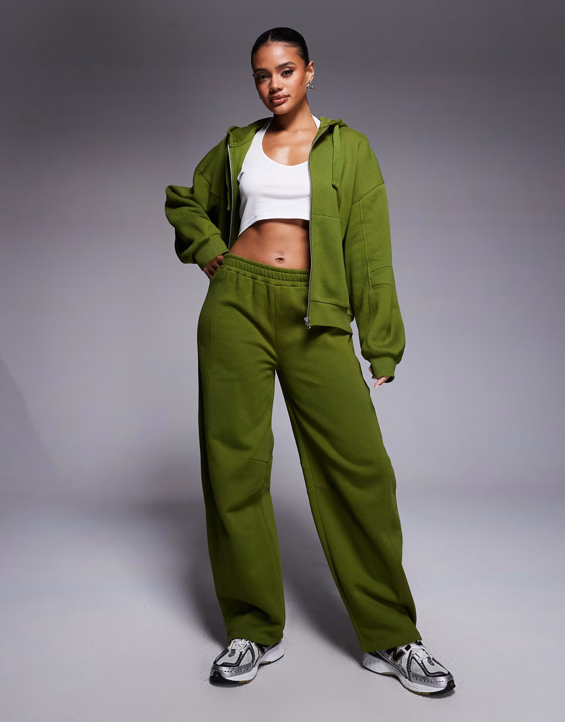ASOS DESIGN barrel leg sweatpants with seam detailing in green - part of a set | ASOS | ASOS (Global)