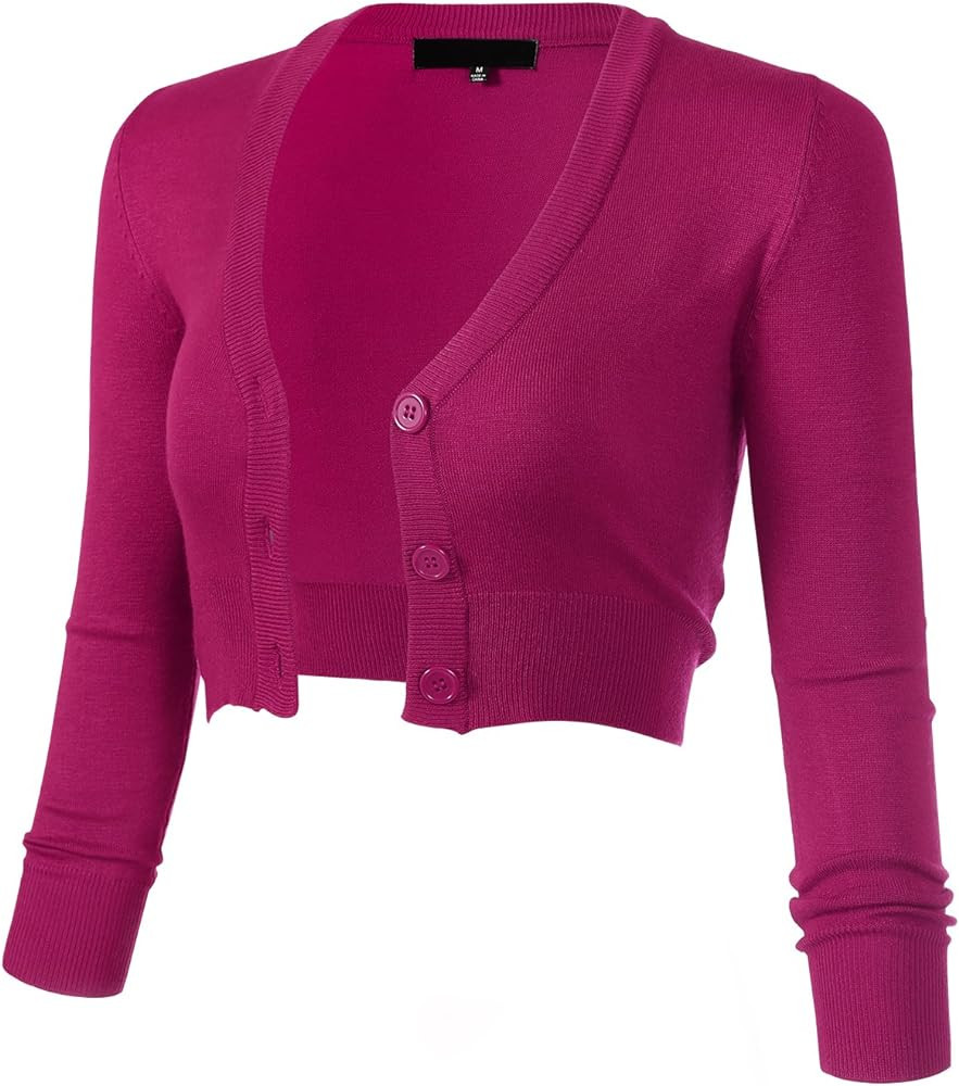 Women's Solid Button Down 3/4 Sleeve Cropped Bolero Cardigans (S-4XL) | Amazon (US)