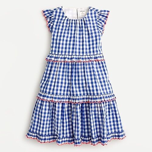 Girls' tiered ruffle-trim dress in gingham | J.Crew US