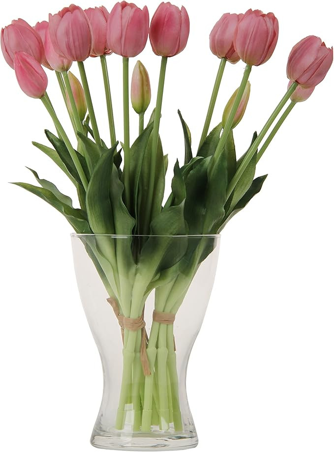 20pcs Artificial Tulip Flowers,16 Inch Real Touch Tulip Stems with Faux Leaves, Faux Tulips and B... | Amazon (US)