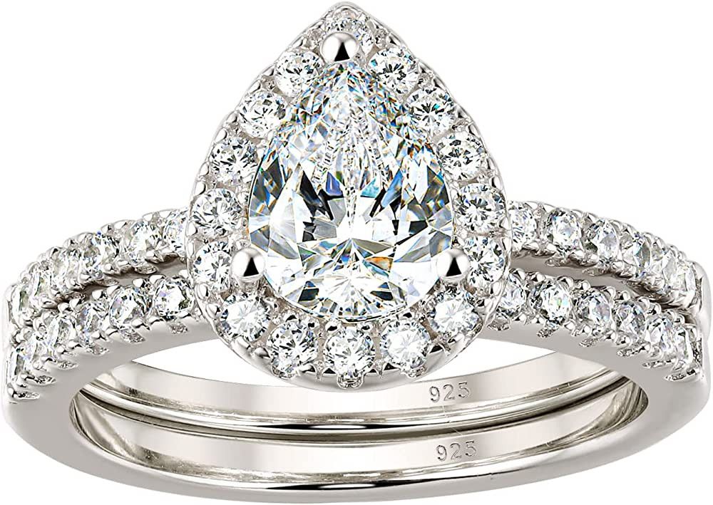Wuziwen 3Ct Pear Cut Wedding Band Bridal Ring Set for Women 925 Sterling Silver Engagement Size 4... | Amazon (US)