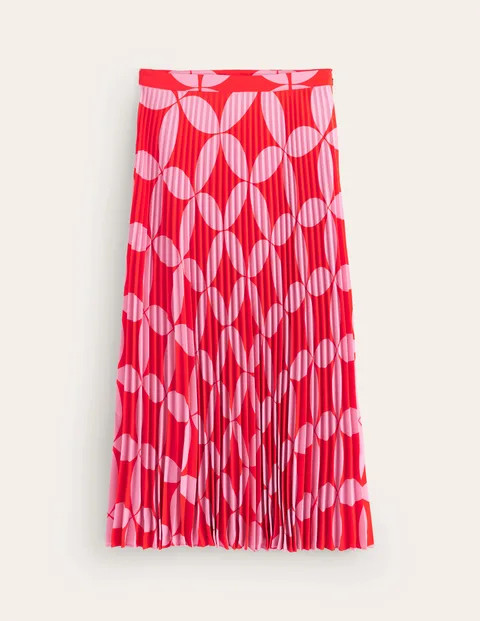Pleated Midi Skirt Flame Scarlet, Diamond Terrace Women Boden | Boden (US)