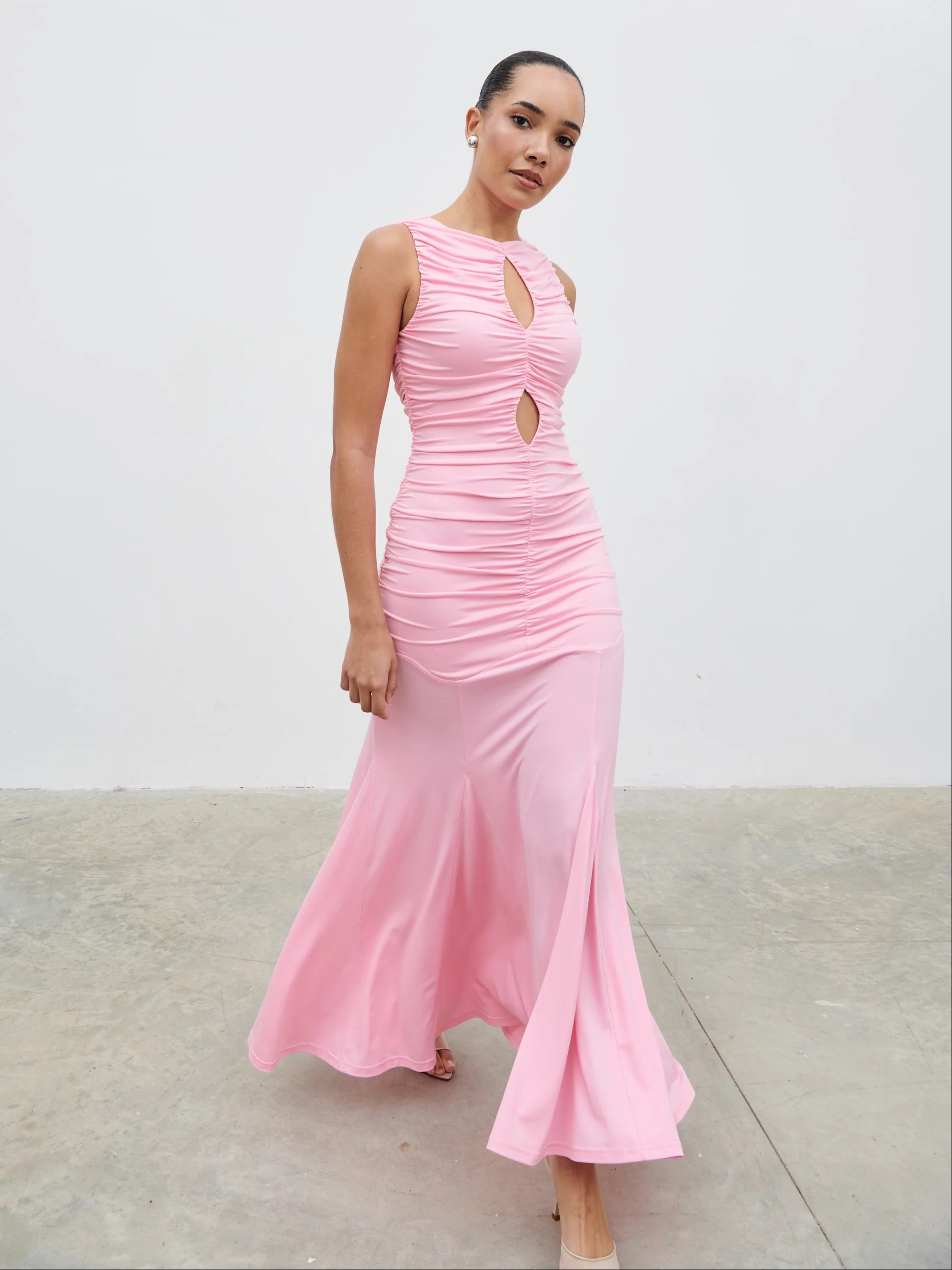 Shayla Ruched Cut Out Jersey Maxi Dress | Pretty Lavish (UK)