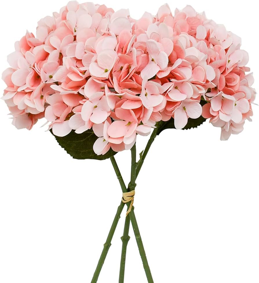 Mandy's 3pcs Light Pink Hydrangea Flowers Silk Flowers for Home Kitchen Wedding Decorations (vase... | Amazon (US)