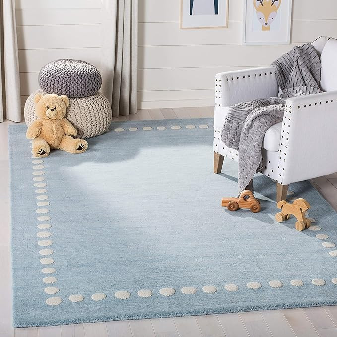 SAFAVIEH Kids Collection Accent Rug - 4' x 6', Blue & Ivory, Handmade Polka Dot Border Wool, Idea... | Amazon (US)
