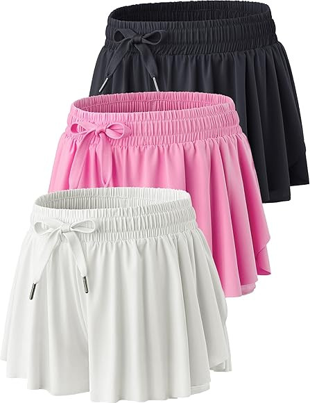 3 Pack Womens Flowy Running Shorts, 2-in-1 Butterfly Skirts with Shorts Underneath Spandex Athlet... | Amazon (US)