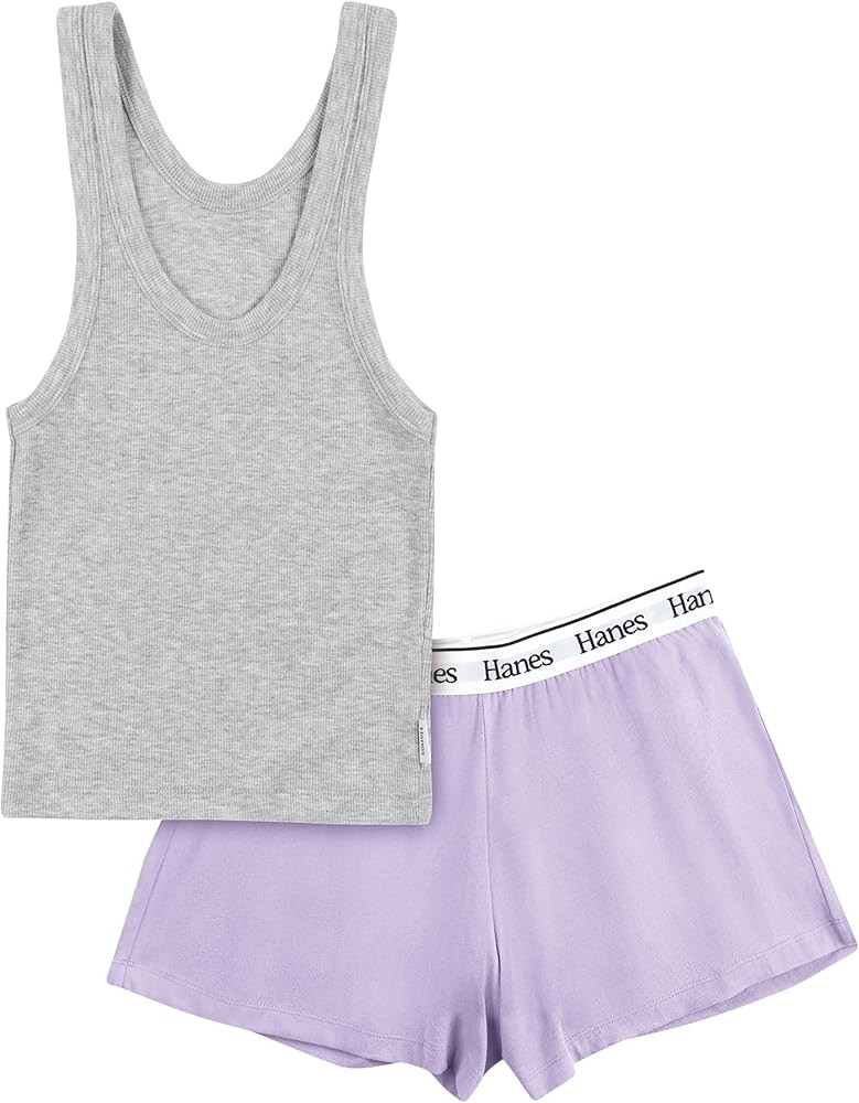 Hanes Womens Originals Loungewear Set, Comfywear Rib Crop Tank And Sleep Shorts, 2-Piece Set | Amazon (US)