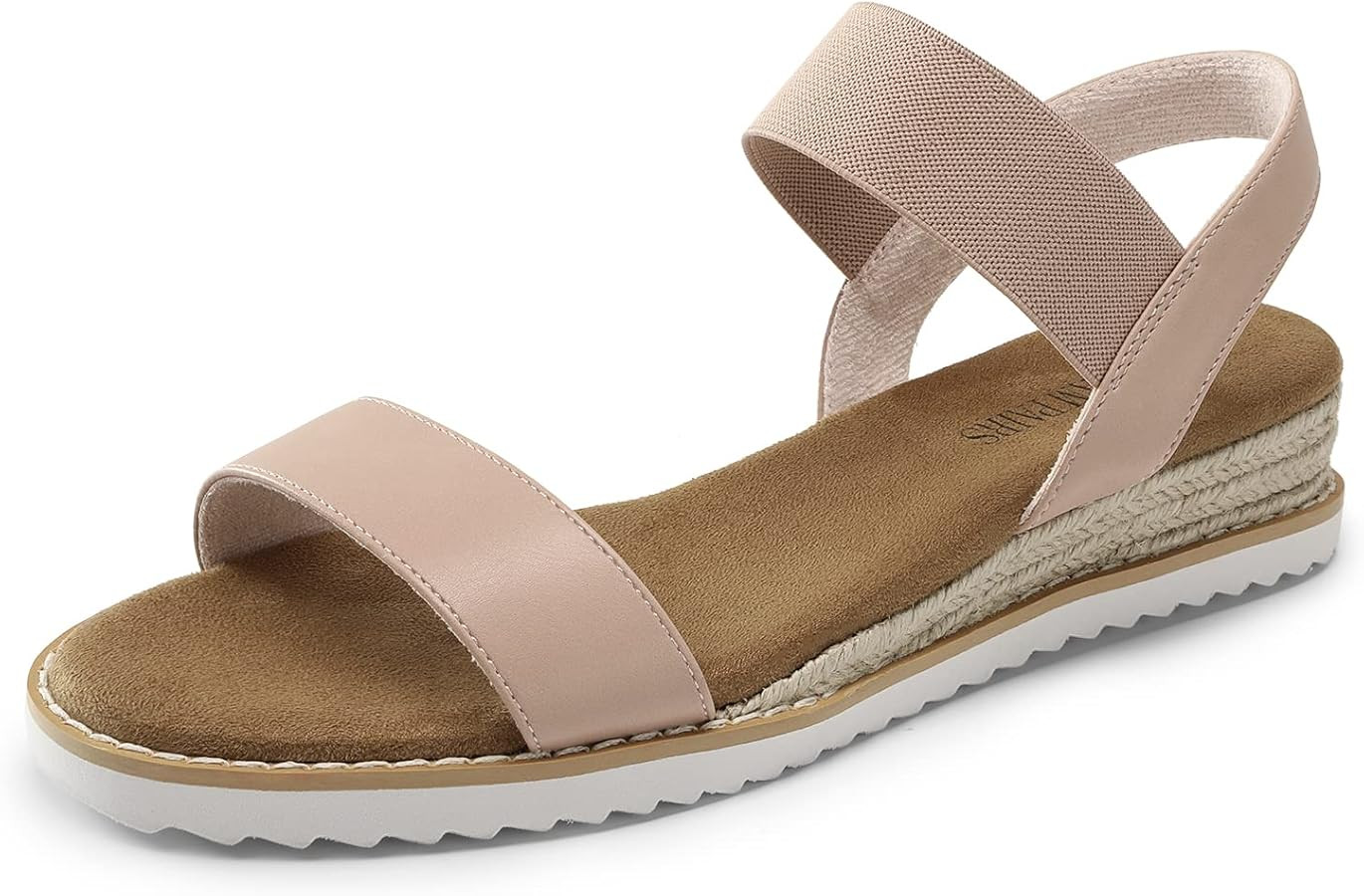 DREAM PAIRS Womens Espadrilles Ankle Stretch Elastic Strap Open Toe Wedges Flats Sandals | Amazon (US)