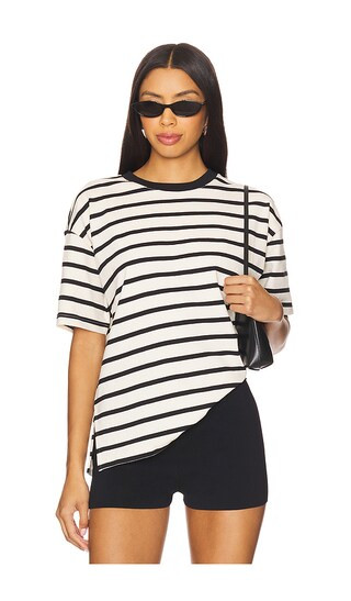 Cotton Oversized Tee in Black & Ecru Wide Stripe | Revolve Clothing (Global)