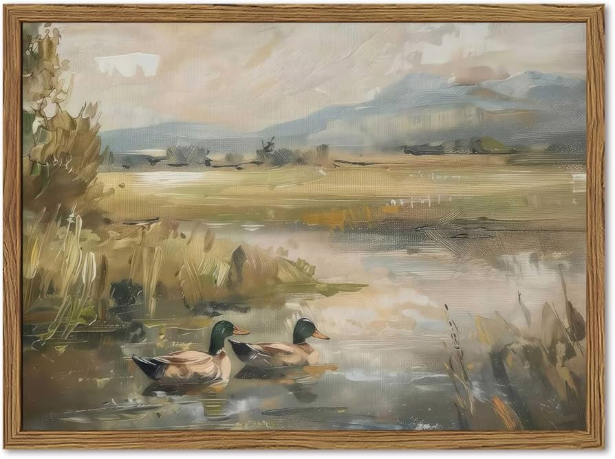 Framed Vintage Mallard Duck Wall Art Countryside Wildlife Pond Nature Canvas Prints Rustic Landsc... | Amazon (US)