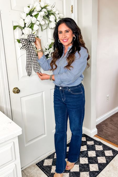 Spring outfit
Blue & white striped button down 
Comfortable straight leg jeans 


#LTKfindsunder50 #LTKover40