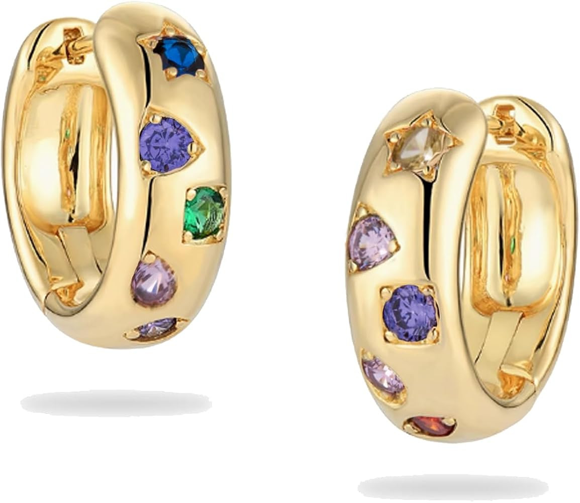 Free bird Huggie Earrings for Women Colorful Earrings for Women Multi-Colored Cubic Zirconia | Amazon (US)