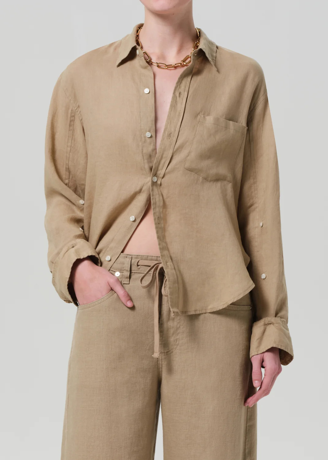 Kayla Shrunken Linen Shirt in Gobi | Citizens of Humanity