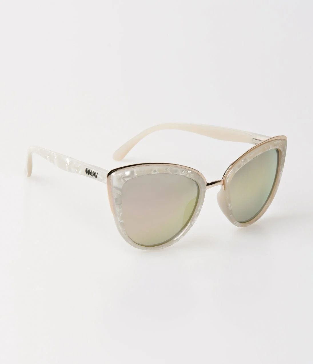Quay Ivory Pearl & Gold Mirror Lens My Girl Cat Eye Sunglasses | UniqueVintage