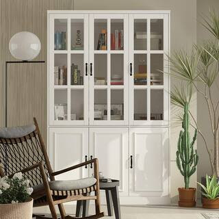 FUFU&GAGA White Wood Storage Cabinet Kitchen Hutch with Glass Doors, Adjustable Shelves ( 47.2 in... | The Home Depot