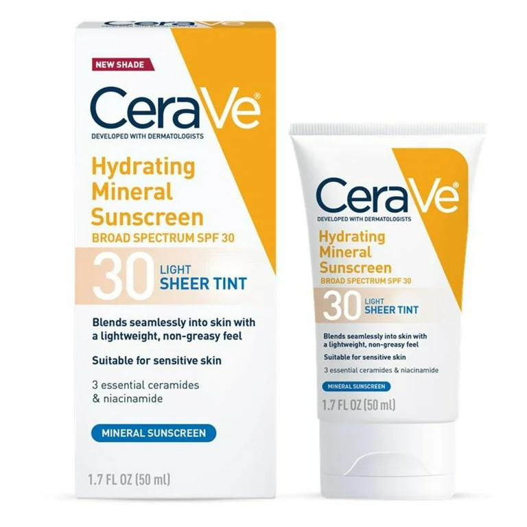 CeraVe Tinted Hydrating Mineral Sunscreen Lotion SPF 30 for Face with Sheer Tint | Walmart (US)