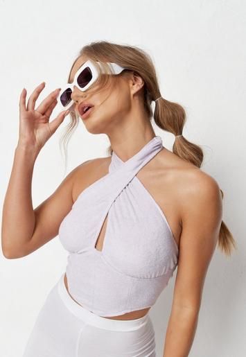 Helena Critchley x Missguided Lilac Towelling Wrap Bust Corset Top | Missguided (US & CA)