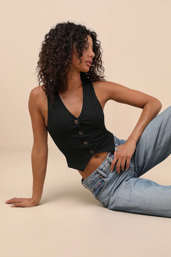 Elevated Impression Black Sleeveless Vest Top | Lulus