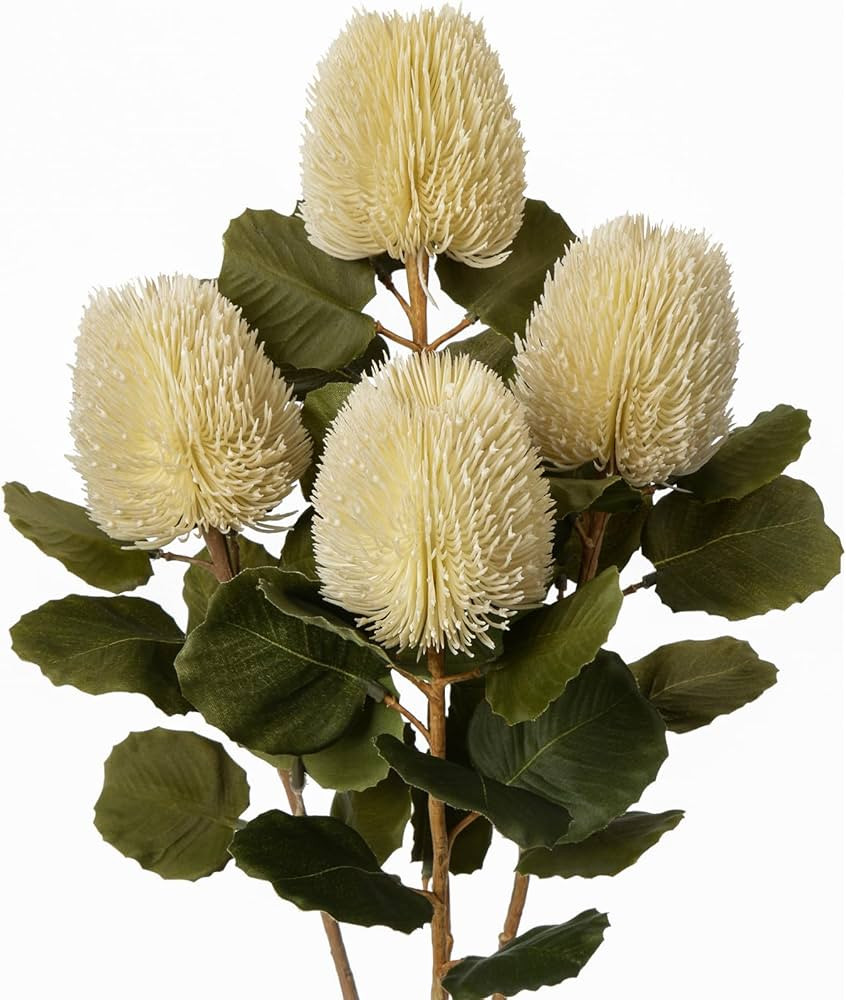 4Pcs Artificial Flowers Bouquets 23 Inch Fake Fall Flower Cream White Long Stem Autumn Faux Banks... | Amazon (US)