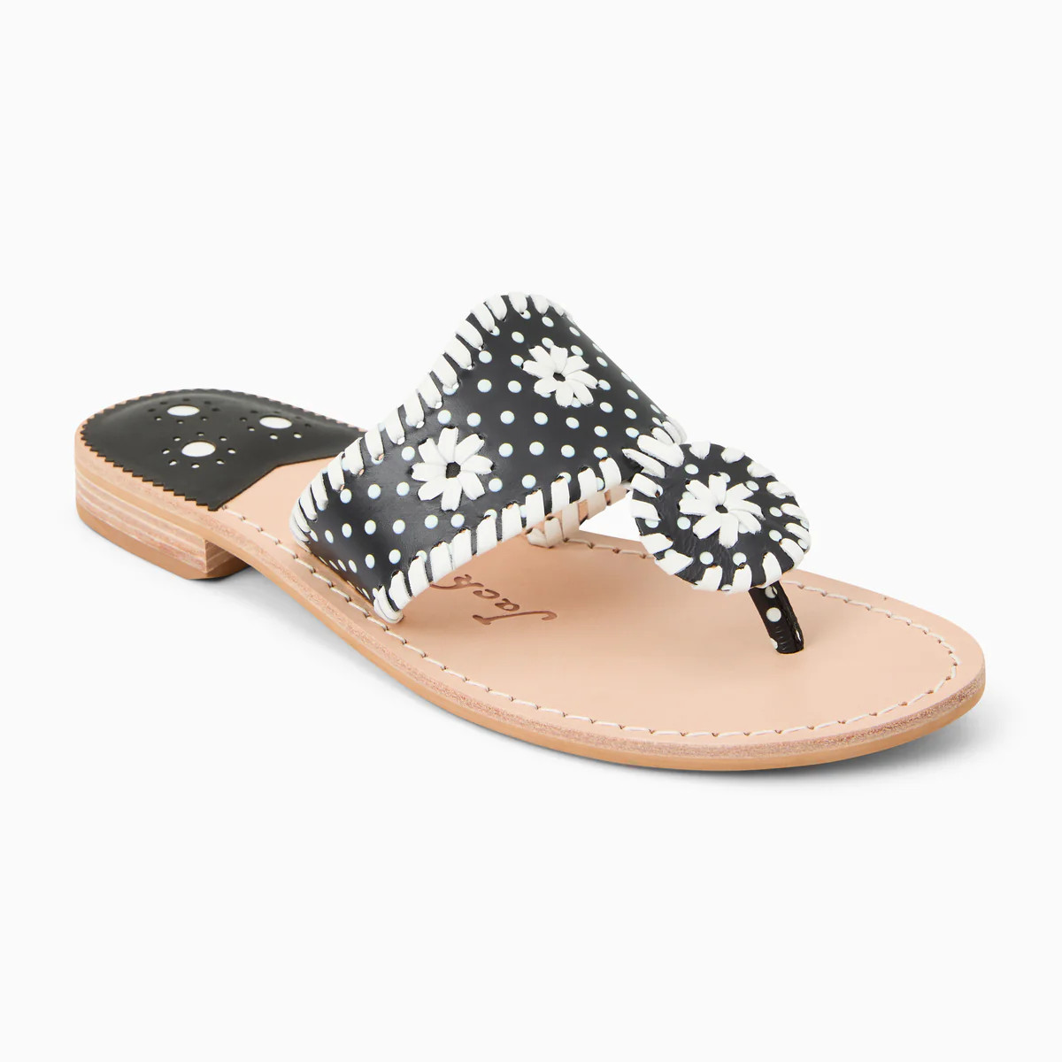 Jack Rogers Signature Jacks Flat Sandal | Patent Leather | Black/Dot | Jack Rogers