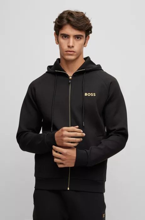 Cotton-blend zip-up hoodie with contrast logo | Hugo Boss (US)