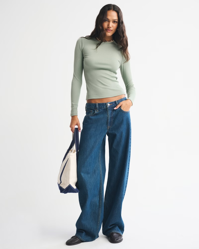 Long-Sleeve Powdered Rib Tee | Abercrombie & Fitch (US)