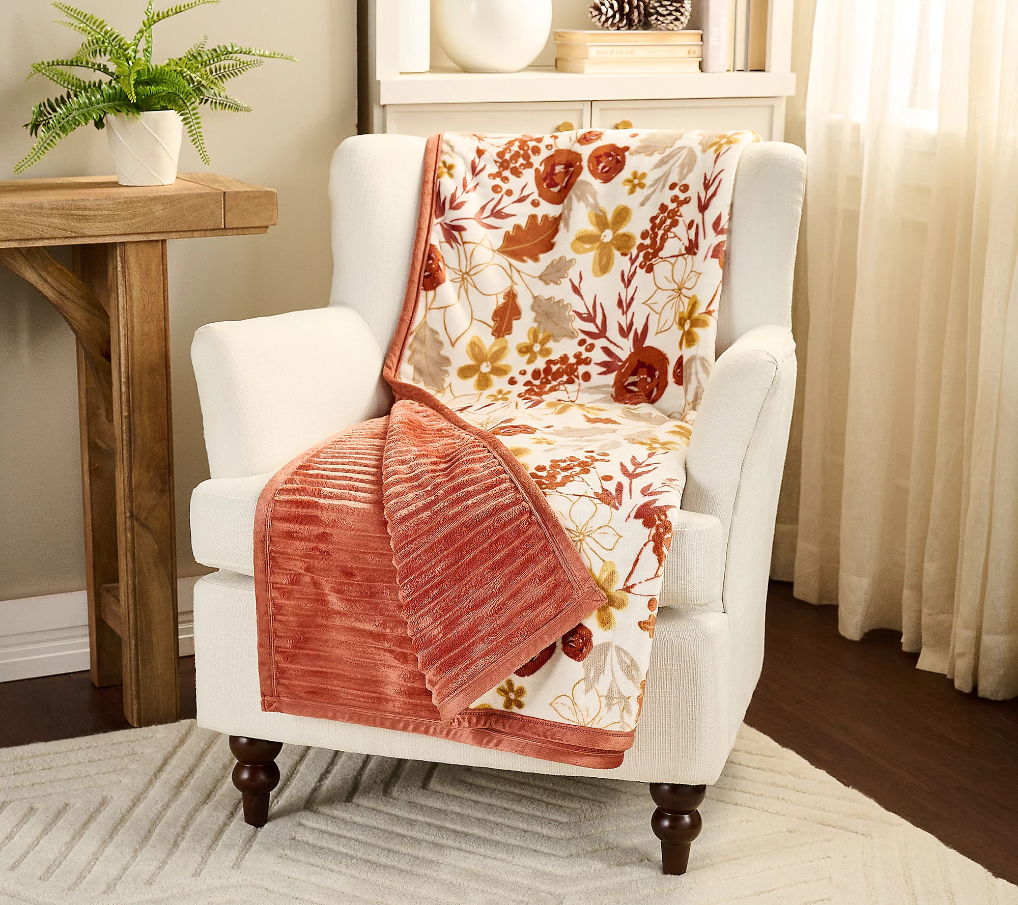 Home Reflections Reverse Plush 60x80 Harvest Throw | QVC