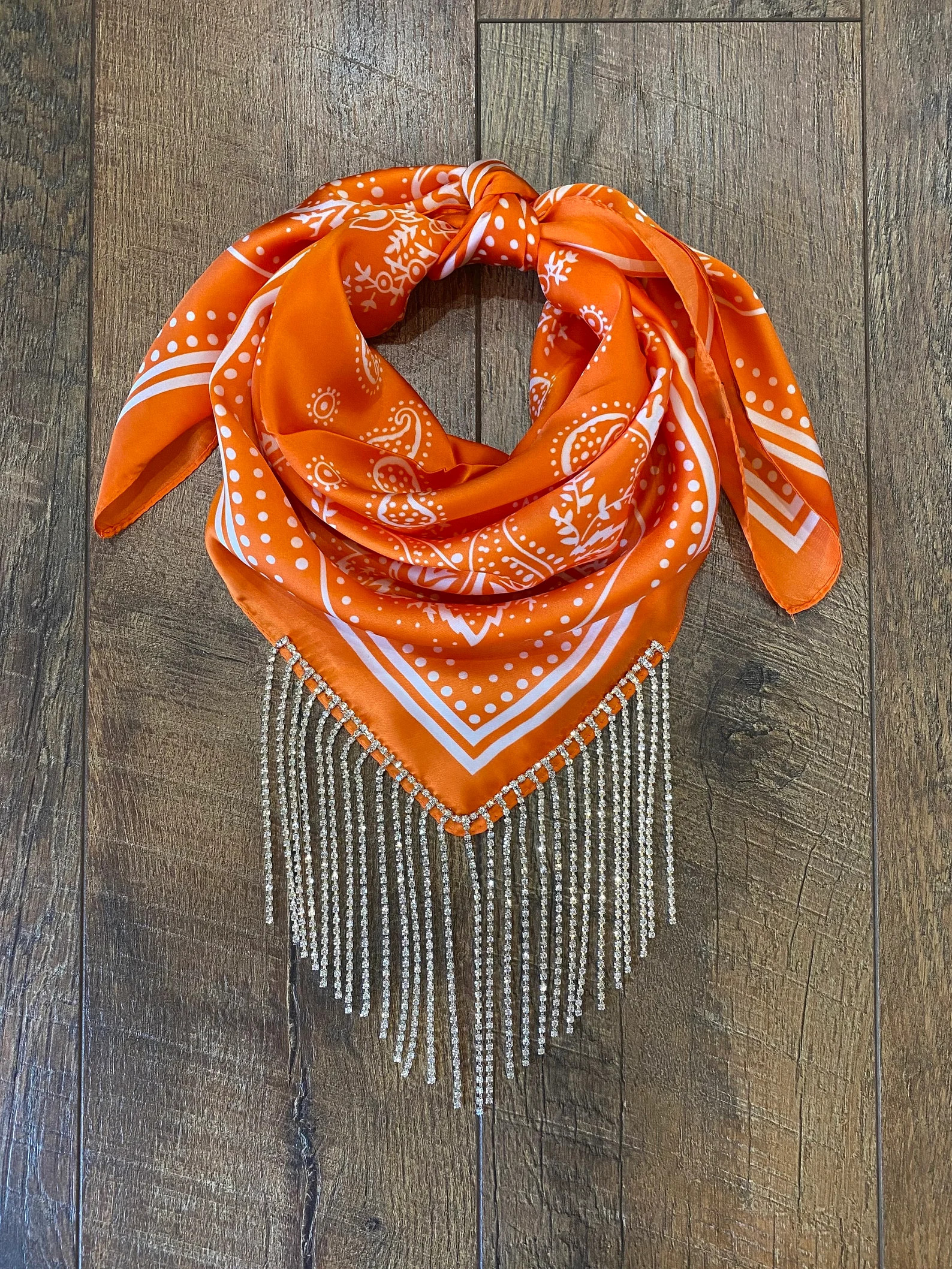 Orange Satin Bandana with REAL Rhinestone Fringe, Cowgirl, Western, Bling | Etsy (US)