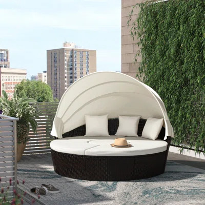 Alleshia 73'' Wide Outdoor Wicker Patio Daybed with Cushions | Wayfair North America