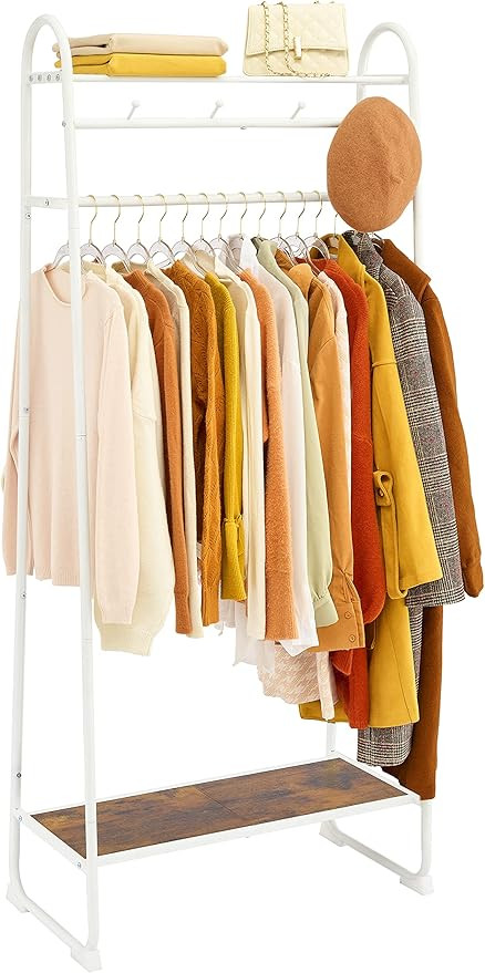 Tajsoon Clothes Rack, Freestanding Clothing Rack with Coat Hook, Metal Garment Rack with 2 Storag... | Amazon (US)